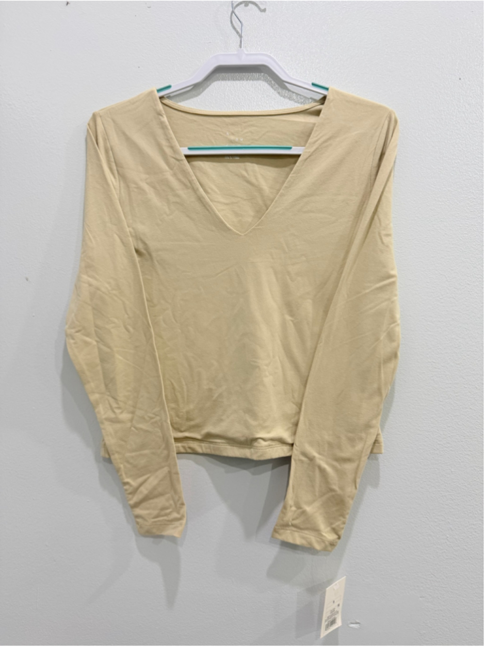 Women's A New Day Long Sleeve V-Neck Tee Beige Size S